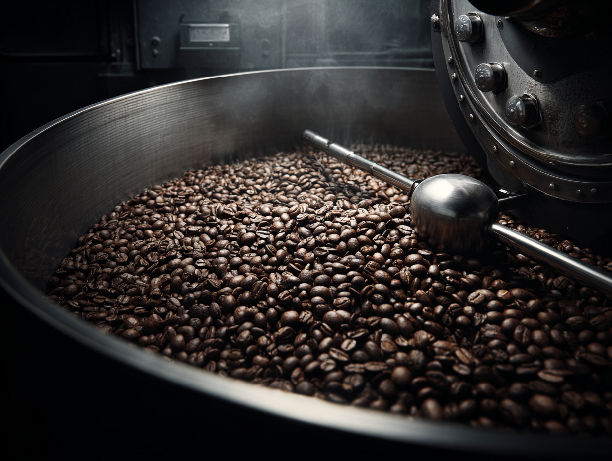 Röstung von Kaffeebohnen in einer Trommel
